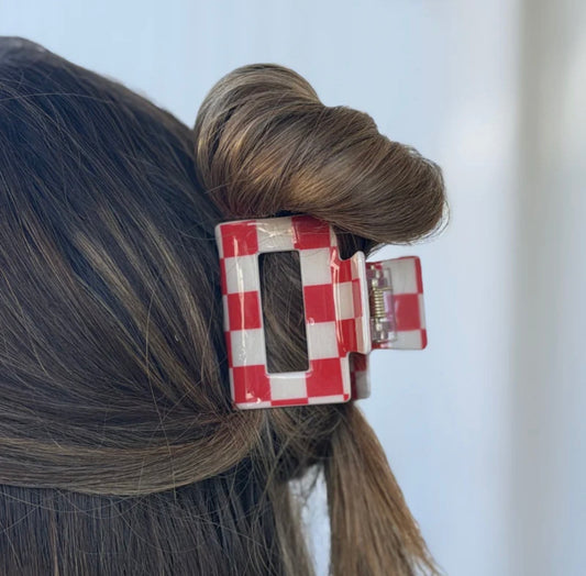 Mini Red Checkered Claw Clip