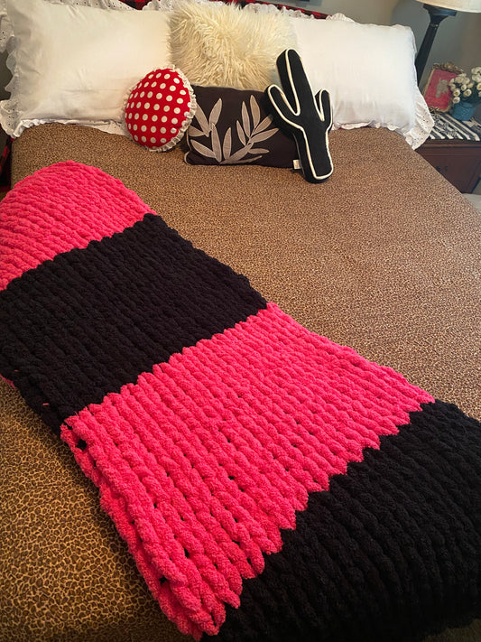 Hot Pink and Black Checkered Knit Blanket