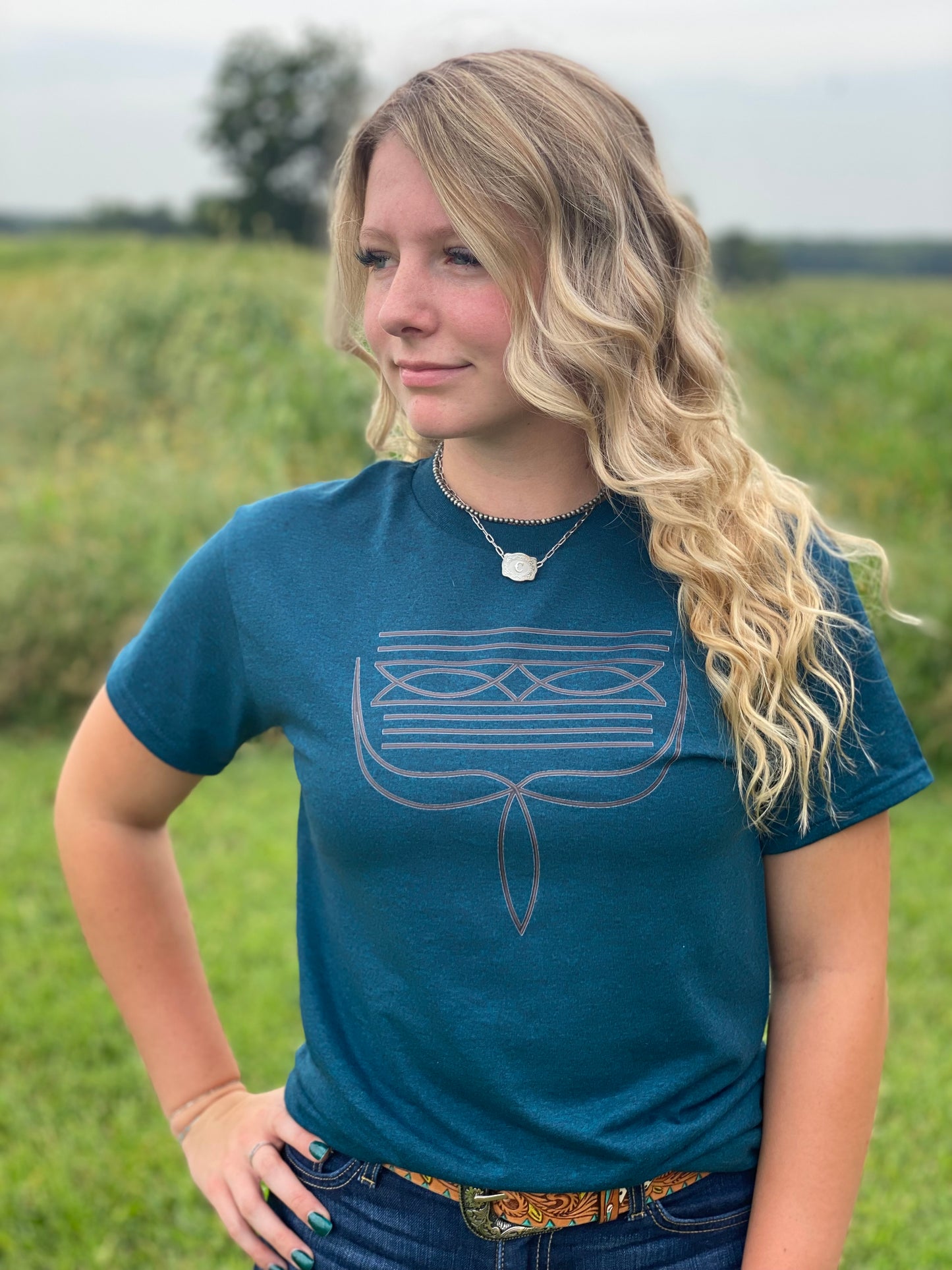 Blue Boot Stitch Tee