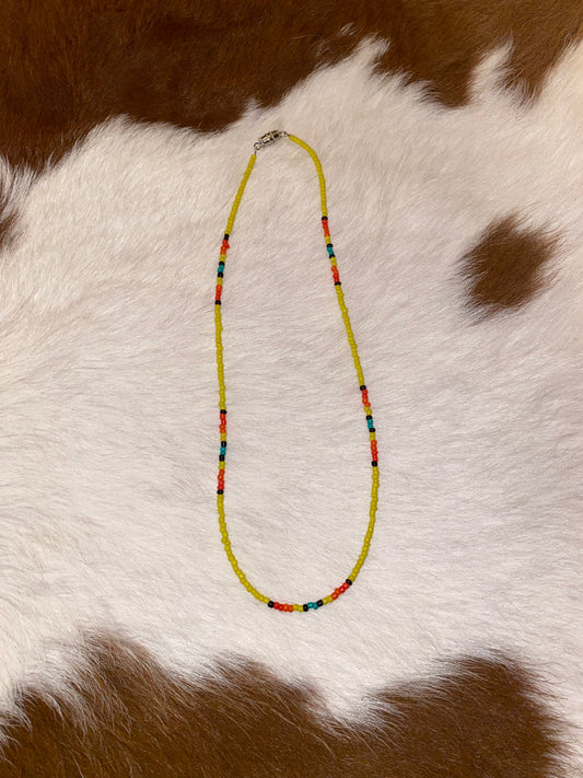 Yellow seed bead necklace