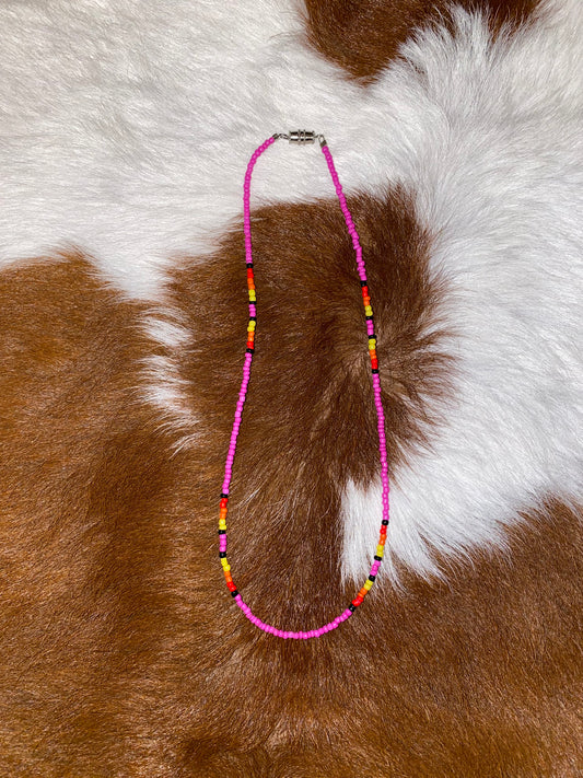 Hot pink seed bead necklace