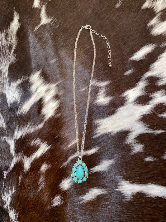 Turquoise teardrop chain necklace