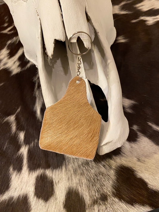 Tan cow tag keychain