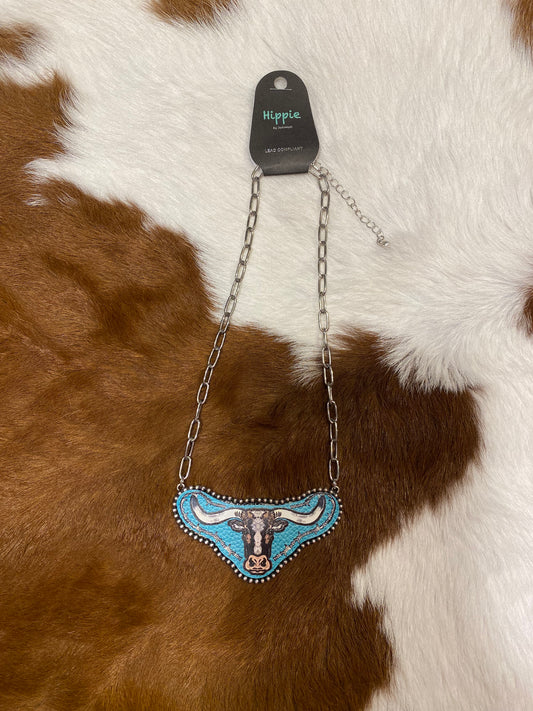 Turquoise Silverstone Steer Necklace