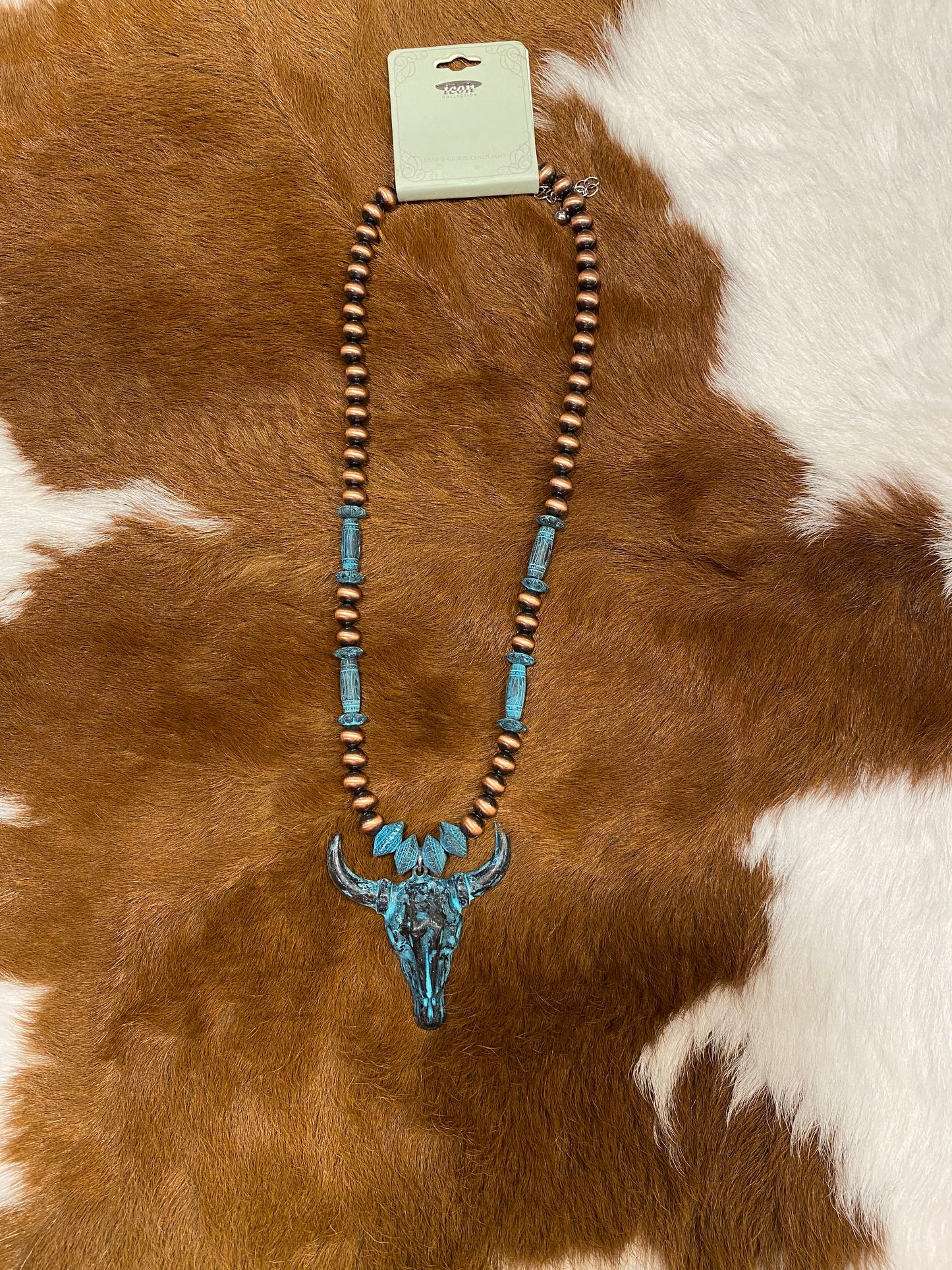 Patina Steer Skull Necklace