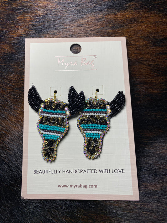 Blue Bull Beaded Earrings