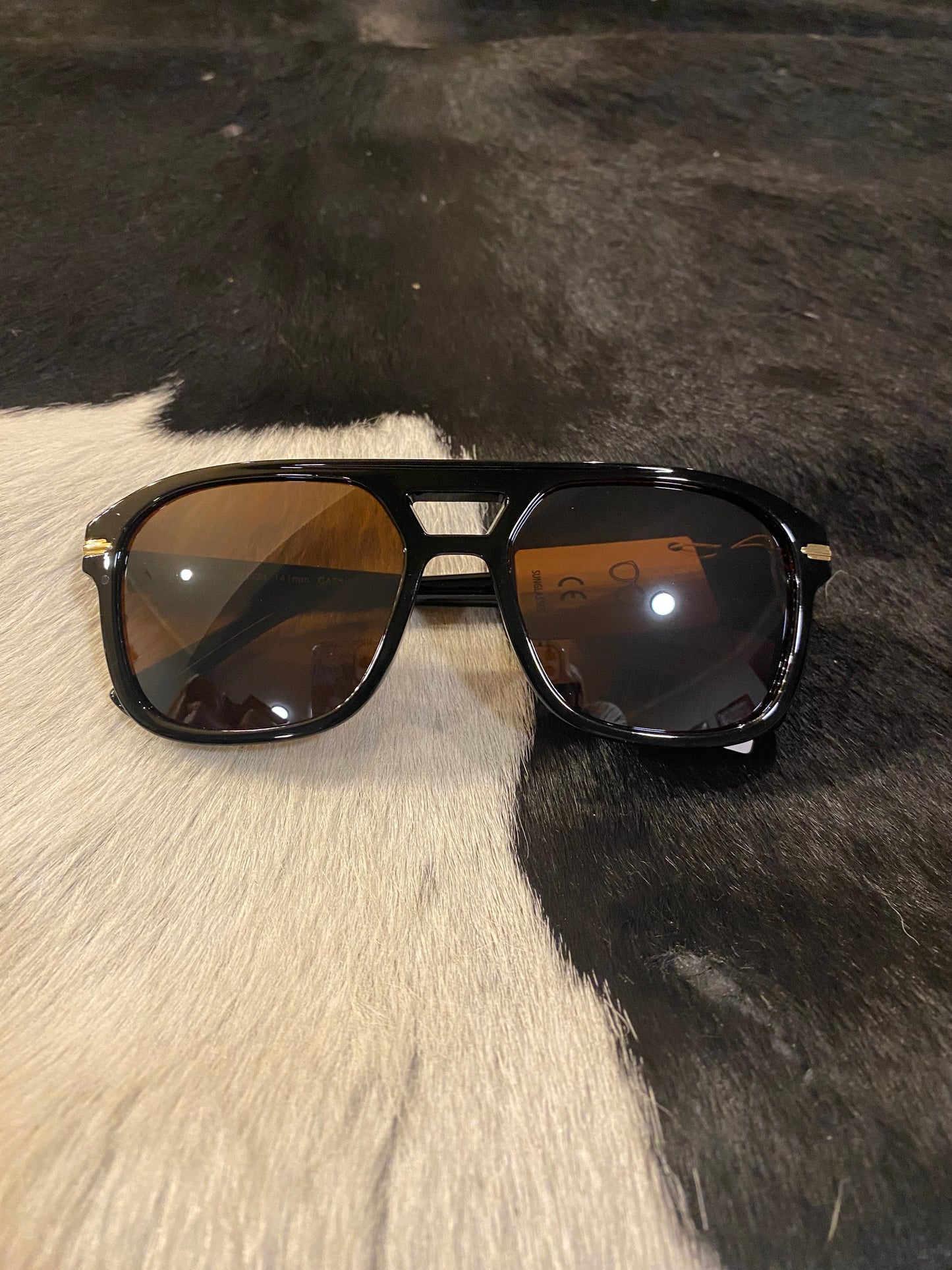 Black & Brown Square Aviator Sunglasses